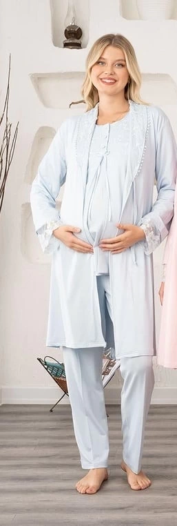 Bone 5905 Kadın Lohusa Viskon Klasik 3lü Pijama Takımı