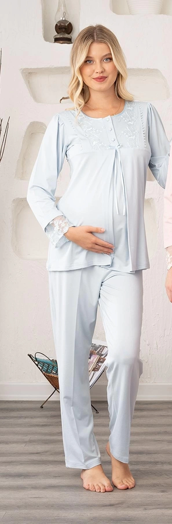 Bone 5905 Kadın Lohusa Viskon Klasik 3lü Pijama Takımı