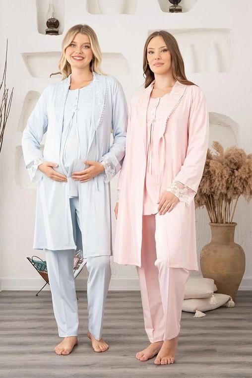 Bone 5905 Kadın Lohusa Viskon Klasik 3lü Pijama Takımı