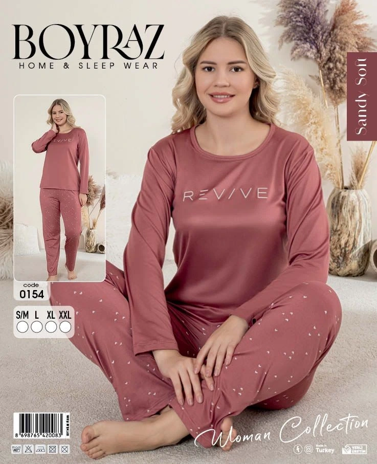 Boyraz 0154 Kadın Sandy Soft Uzun Kol Pijama Takımı