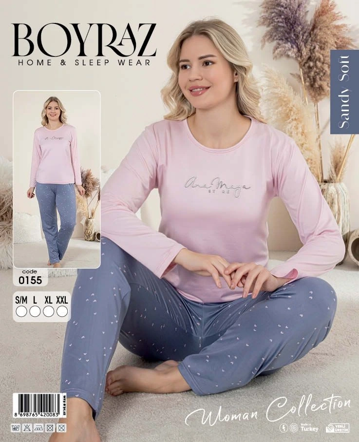Boyraz 0155 Kadın Sandy Soft Uzun Kol Pijama Takımı