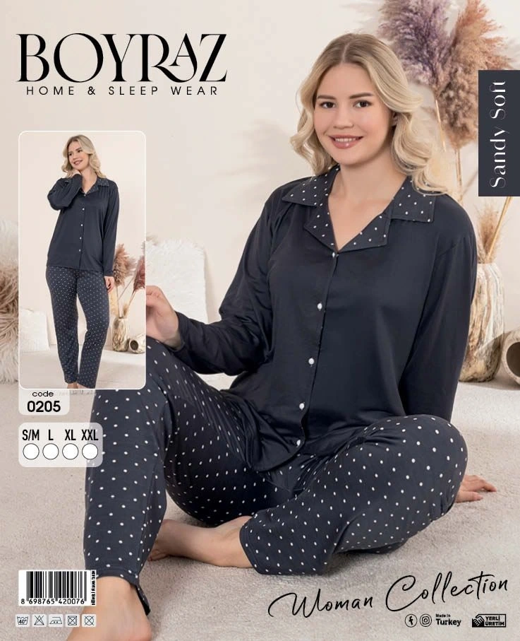Boyraz 0205 Kadın Sandy Patlı Uzun Kol Pijama Takımı