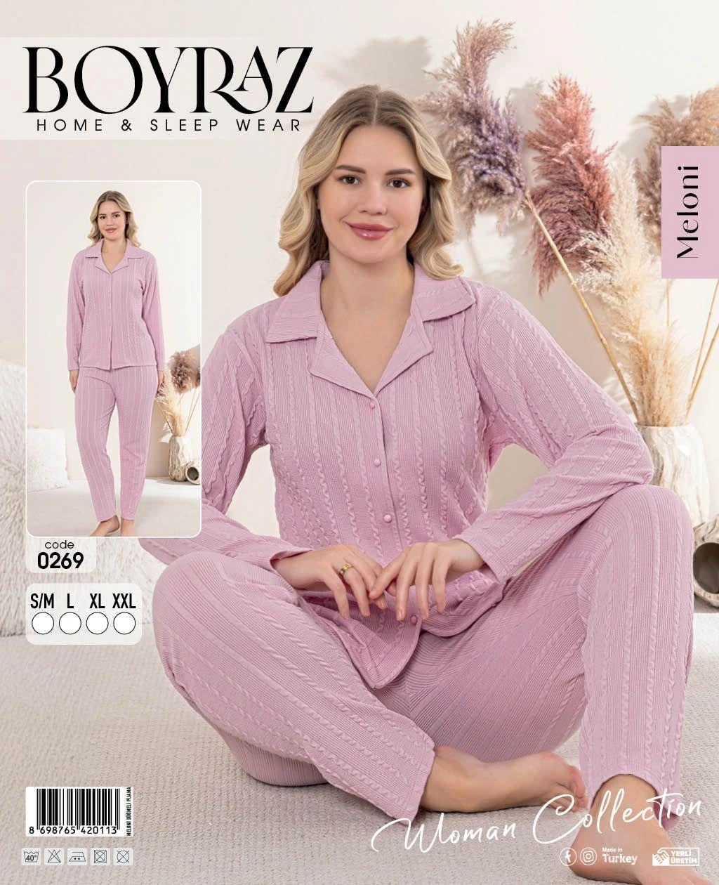 Boyraz 0269 Kadın Patlı Uzun Kol Pijama Takımı