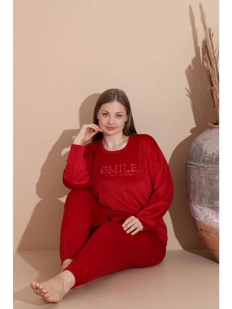 Boyraz 03130 Fransız Kadife Kumaş Uzun Kol Pijama Takımı
