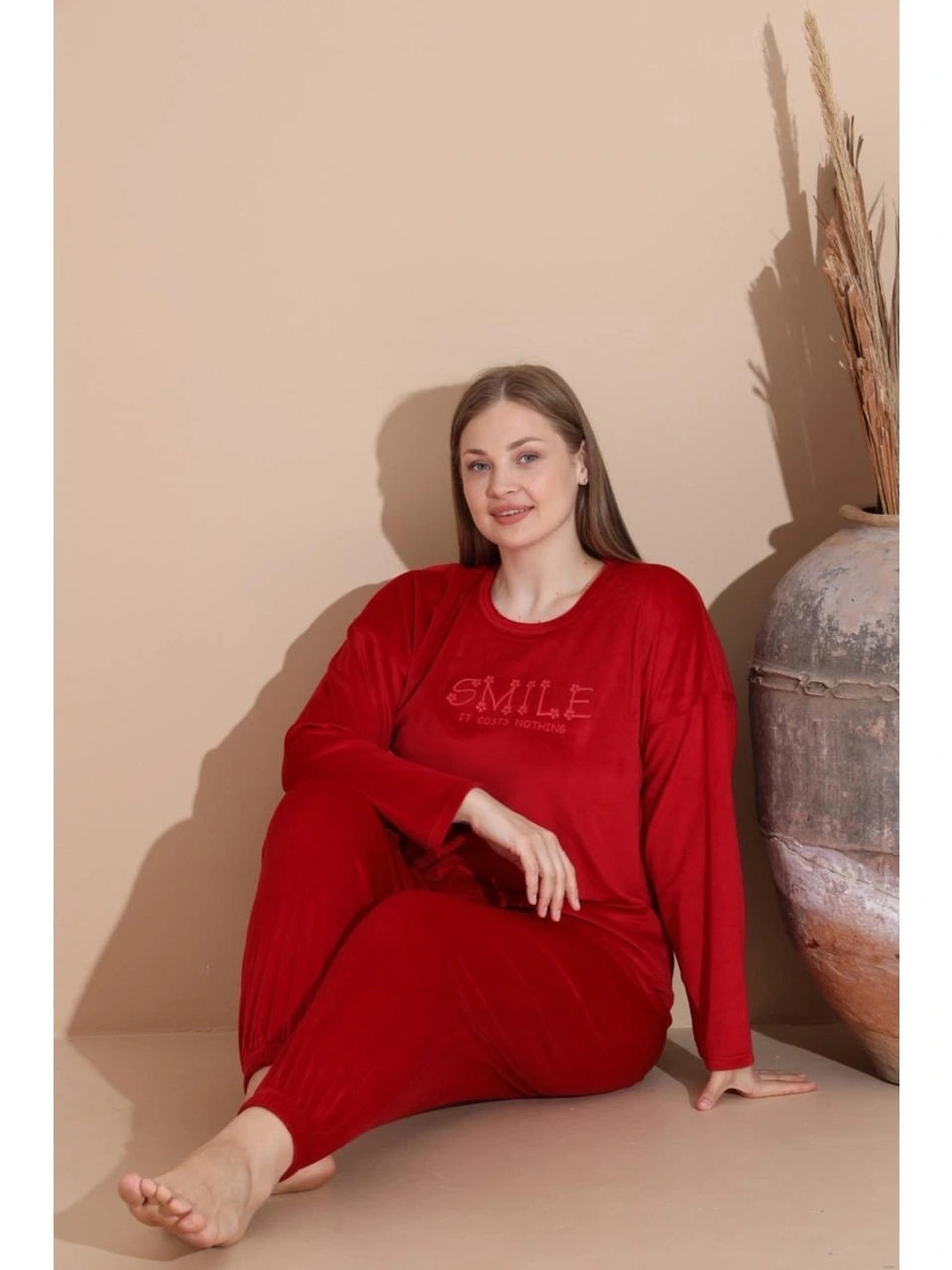 Boyraz 03130 Fransız Kadife Kumaş Uzun Kol Pijama Takımı