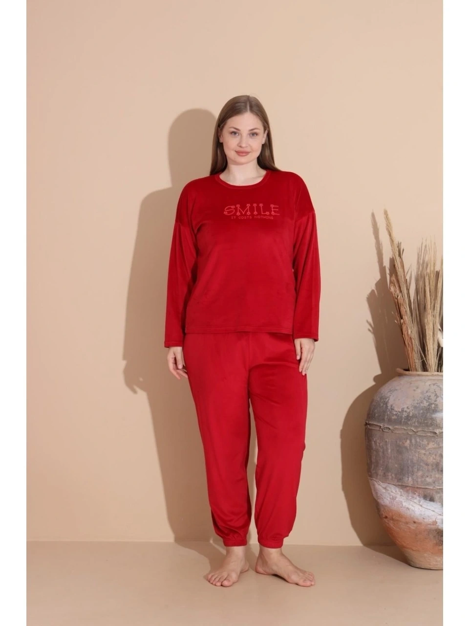 Boyraz 03130 Fransız Kadife Kumaş Uzun Kol Pijama Takımı