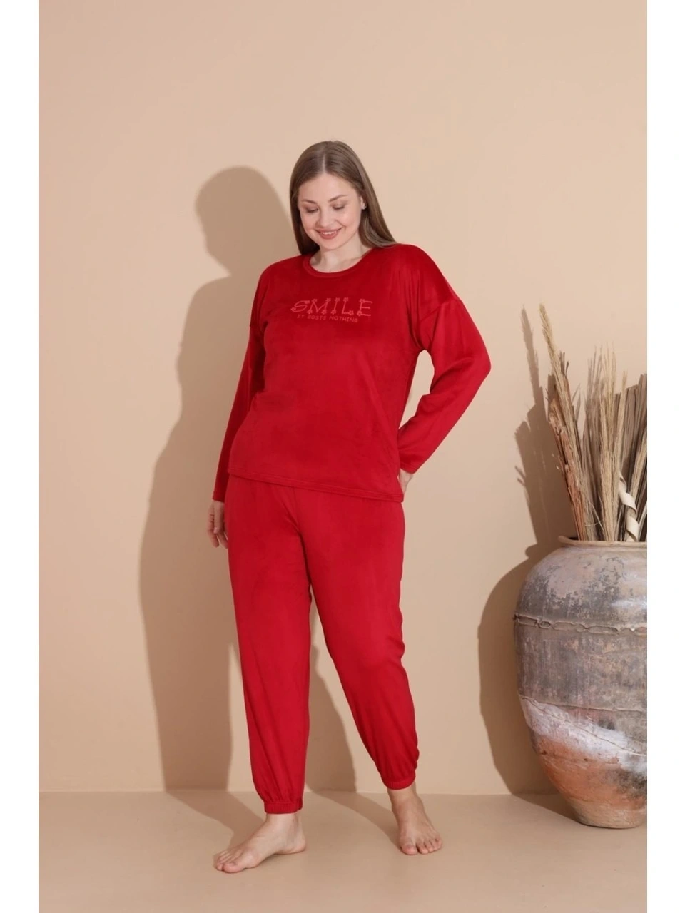 Boyraz 03130 Fransız Kadife Kumaş Uzun Kol Pijama Takımı