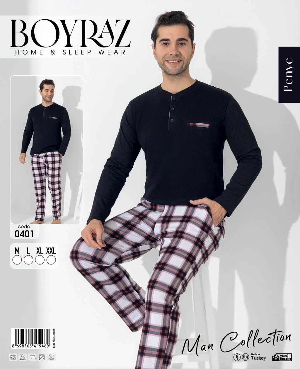 Boyraz 0401 Erkek Uzun Kol Pijama Takımı