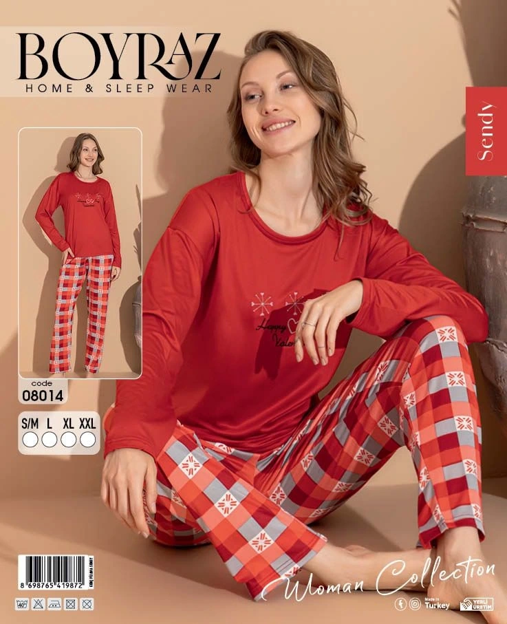 Boyraz 08014 Kadın Sendy Kumaş Uzun Kol Pijama Takımı