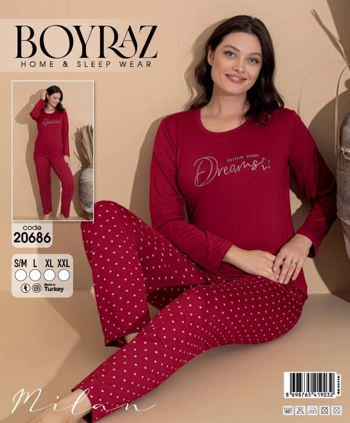 Boyraz 20686 Kadın Milan Uzun Kol Pijama Takımı
