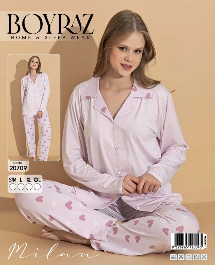 Boyraz 20709 Milan Gömlek Yaka Uzun Kol Pijama Takımı