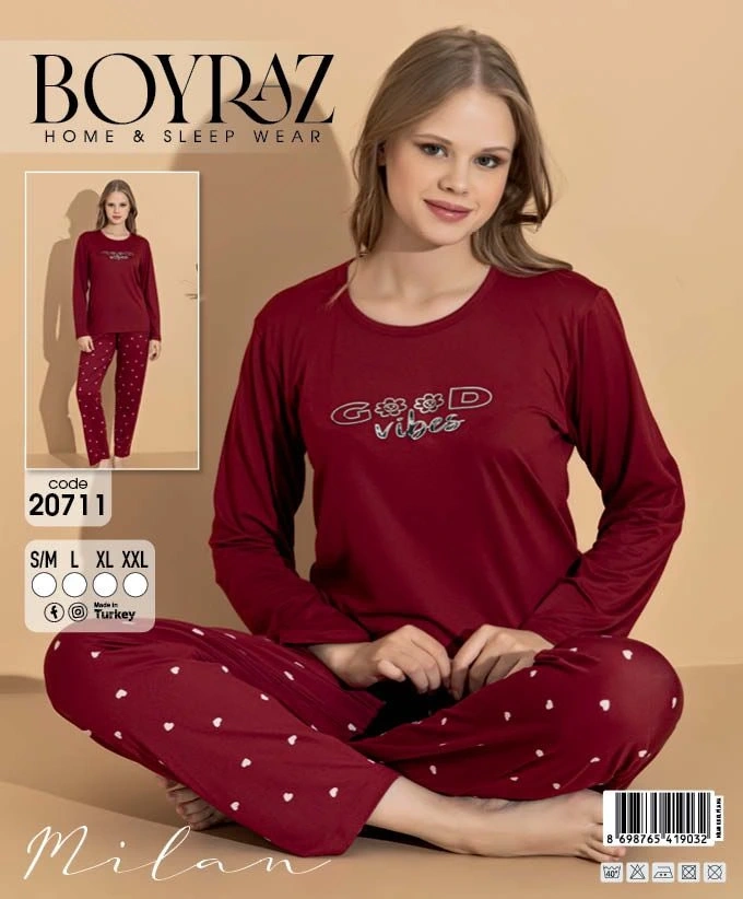Boyraz 20711 Kadın Milan Uzun Kol Pijama Takımı