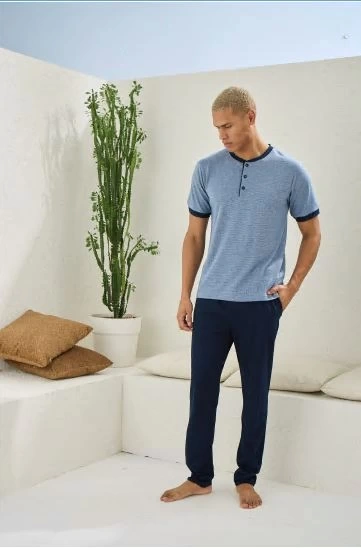 Erkek 2091 Erkek  Midi Yaka Pijama Takım