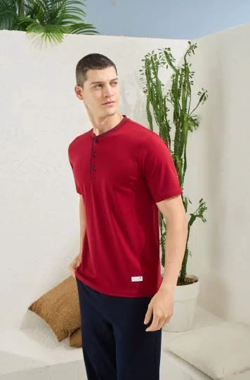 Erkek 2104 Erkek  Midi Yaka Pijama Takım