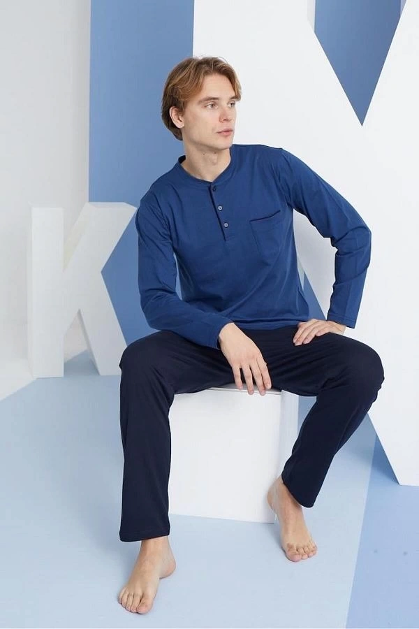 Erkek 9250 Erkek  Midi Yaka Pijama Takım