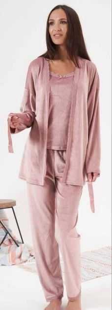 Estiva 24397 Bayan Kadife 3lü Pijama Takım