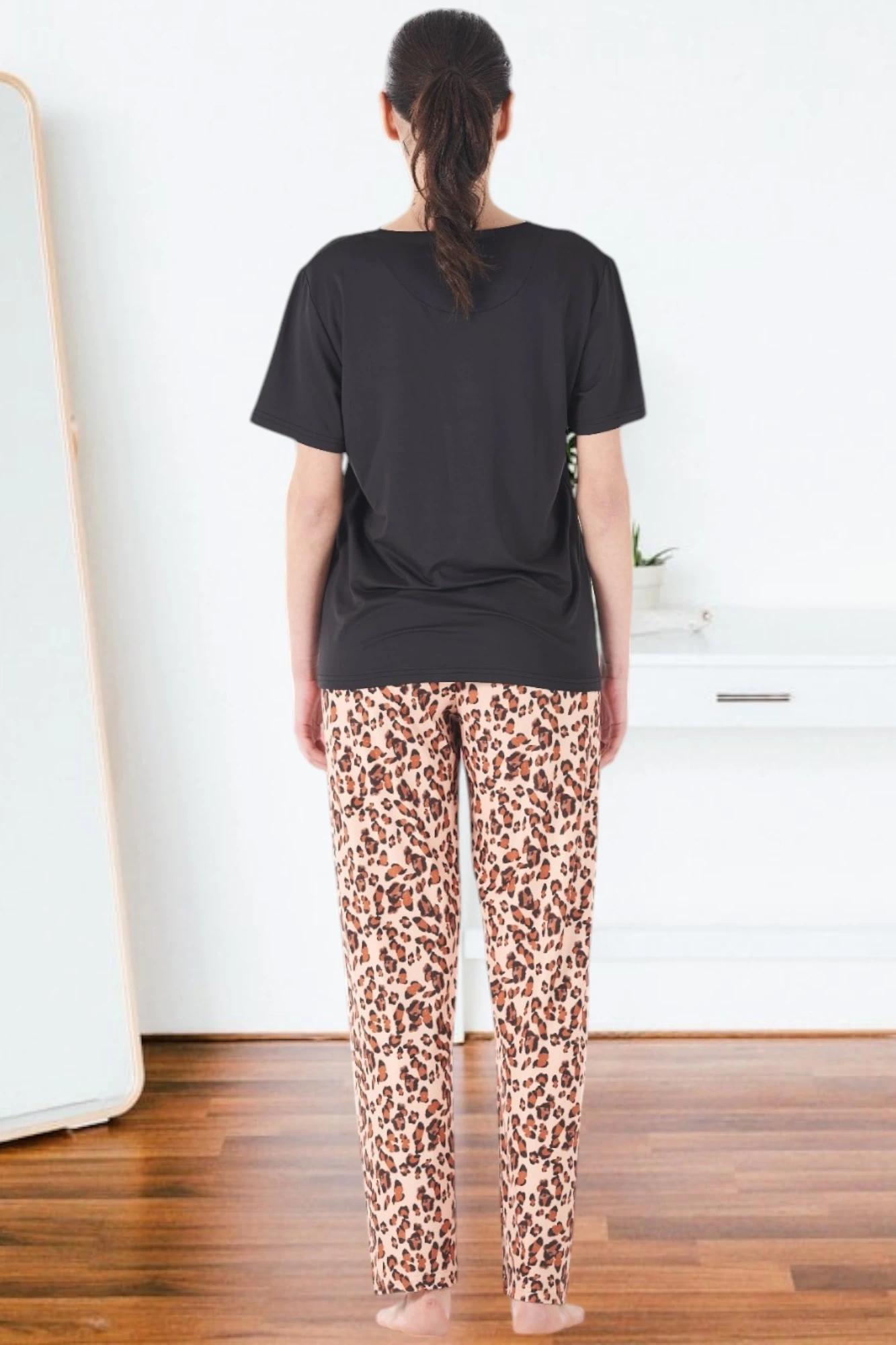 Estiva 25161 Kadın Marla Leoparlı Kısa Kol Pijama Takımı