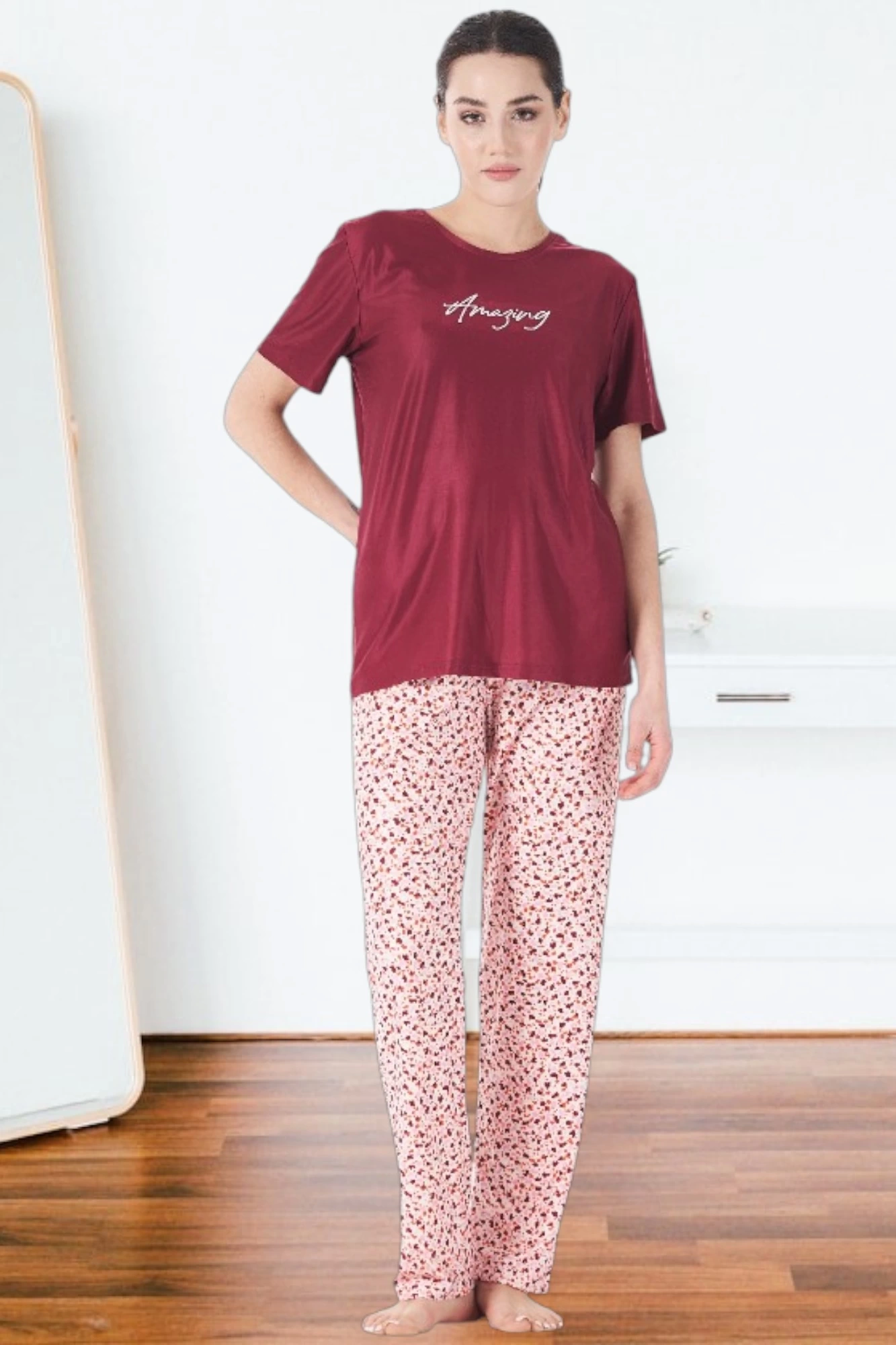 Estiva 25165 Kadın Marla Çiçekli Kısa Kol Pijama Takımı