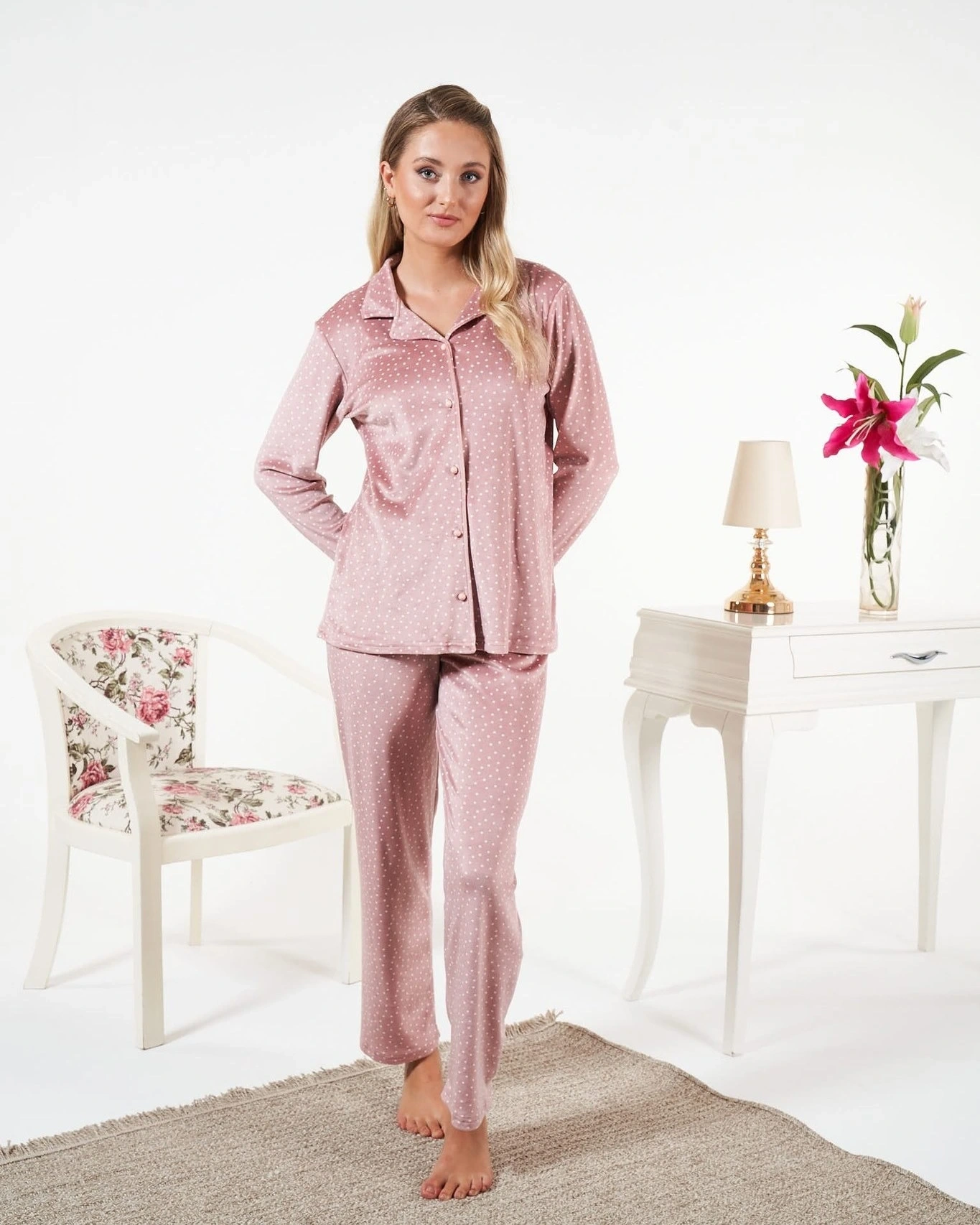 Estiva 25361 Gömlek Yaka Kadife Pijama Takımı