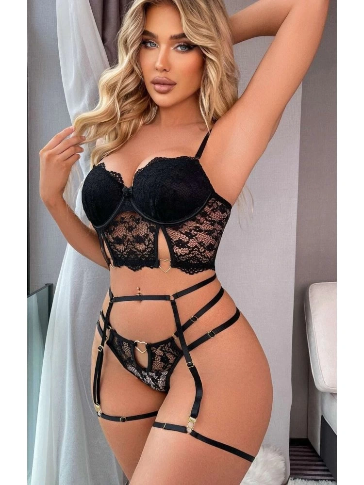 For Dreams 8406 Seksi Siyah Büstiyerli Takım