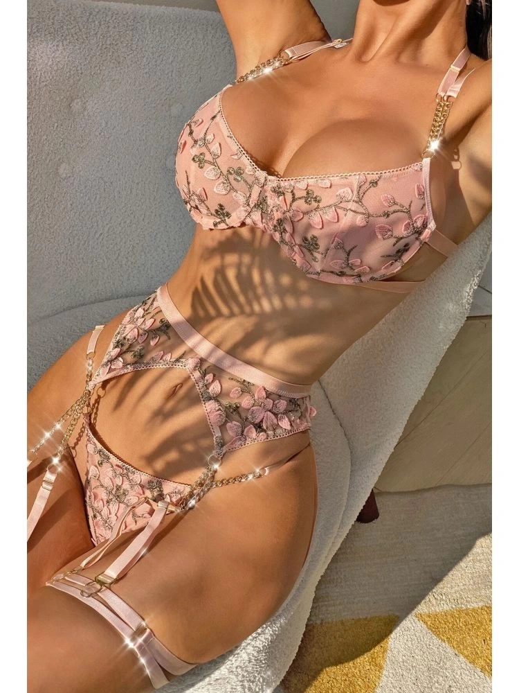 For Dreams 8415 Seksi Çiçekli Tasarım Jartiyer Takım