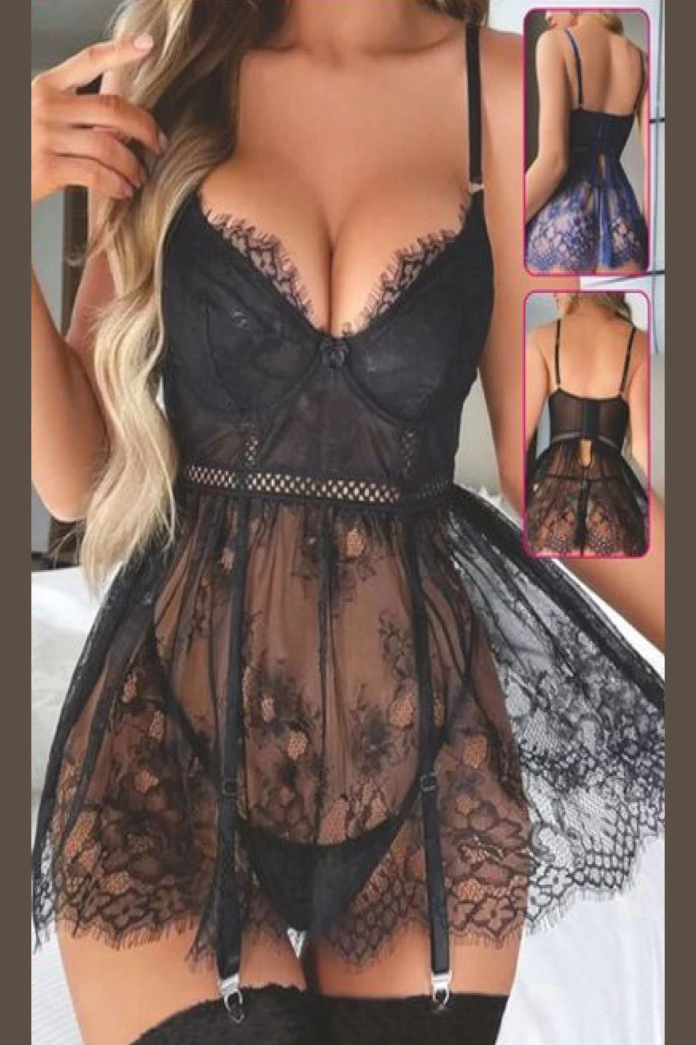 For Dreams 8471 Dantelli Transparan Fantezi Elbise Takım