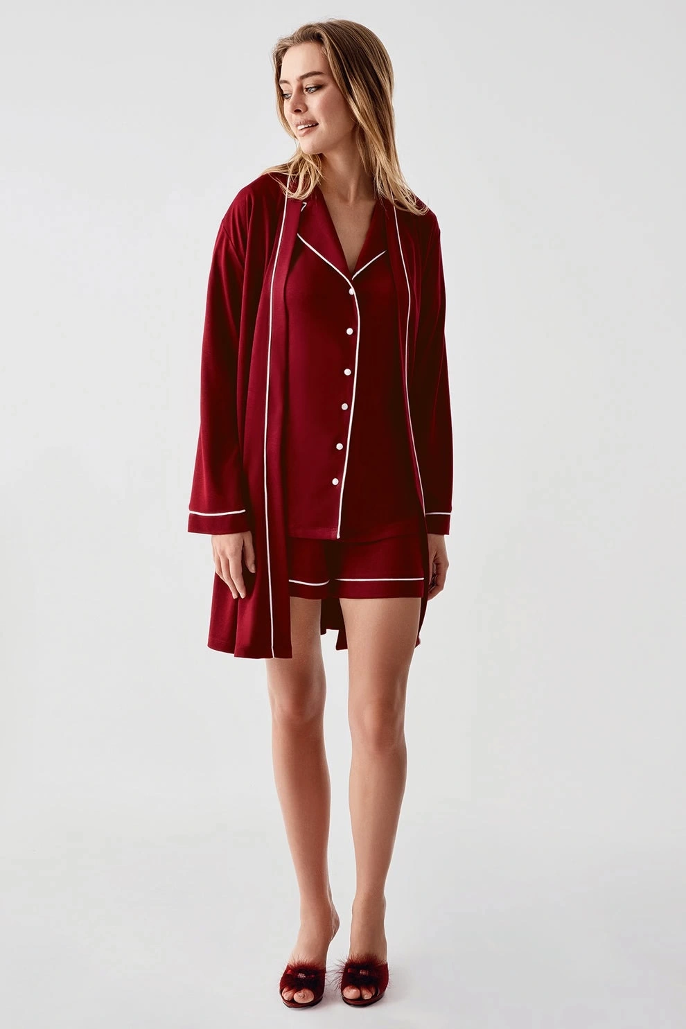 Freshness 324 Kadın 4lü Sabahlıklı Şorlu Pijama Takımı