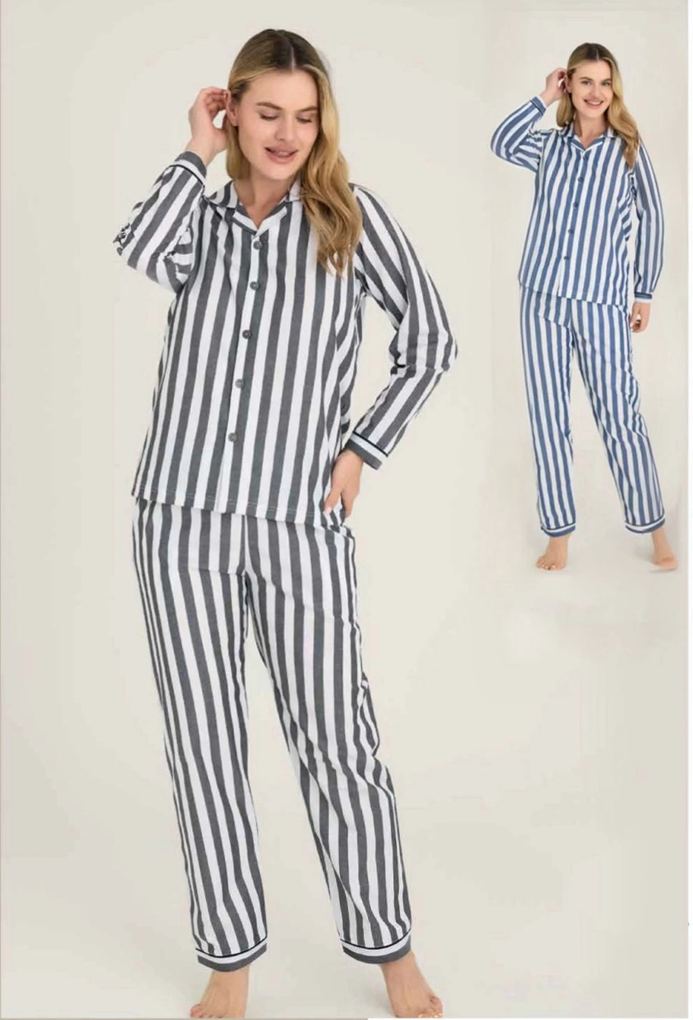 Freshness 4007 Kadın Uzun Kol Çizgili Gaffuriye Pijama Takımı