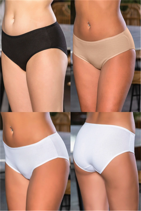 Lesca Pamuklu Yüksek Bel Slip Külot (karışık) Siyah-beyaz-ten (brf2966)