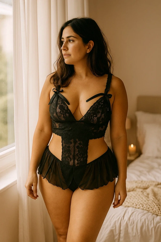 Lesca Siyah Rüya Dantel Gecelik