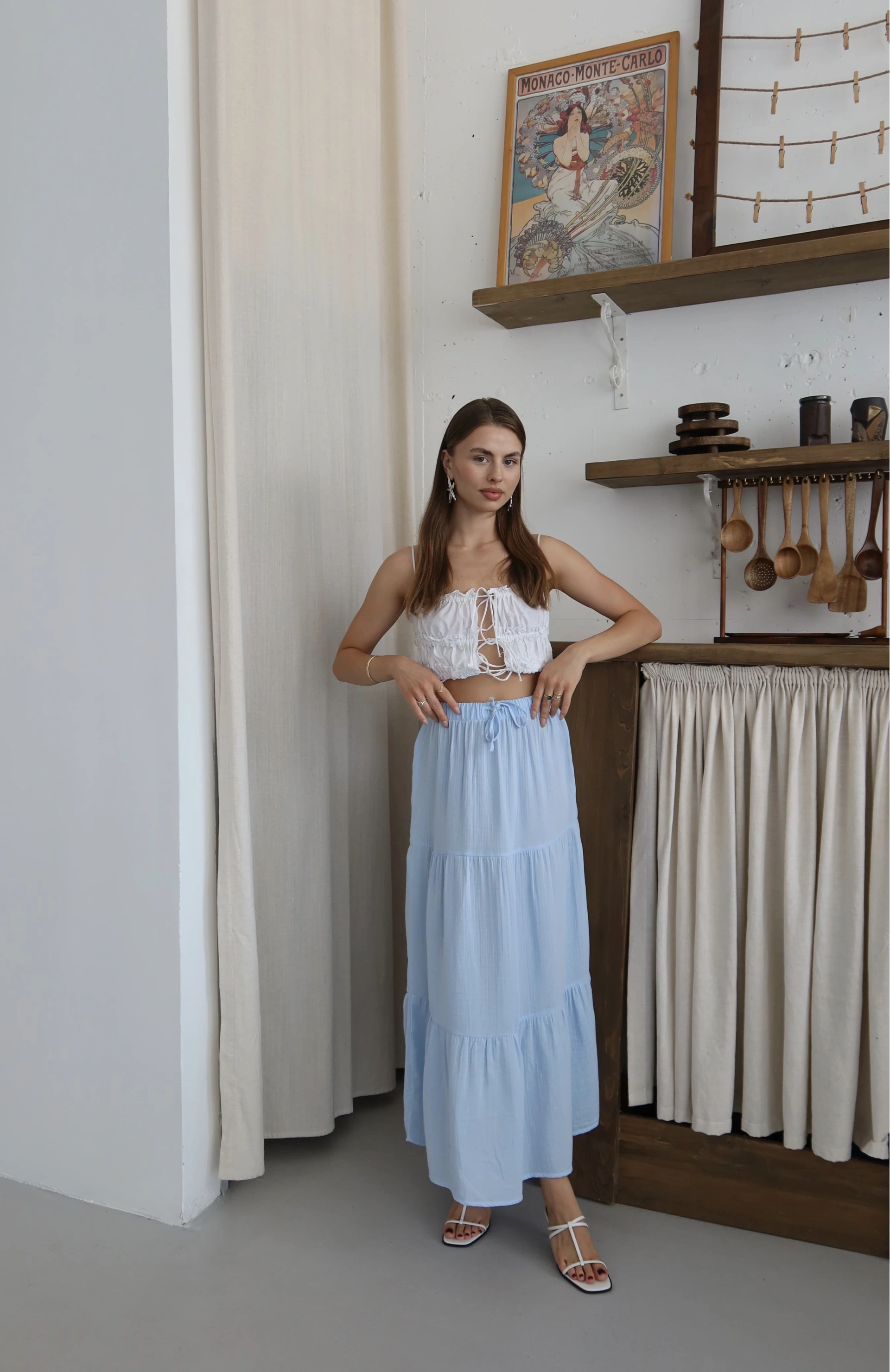 Müslin kumaş keten uzun etek mvi pt