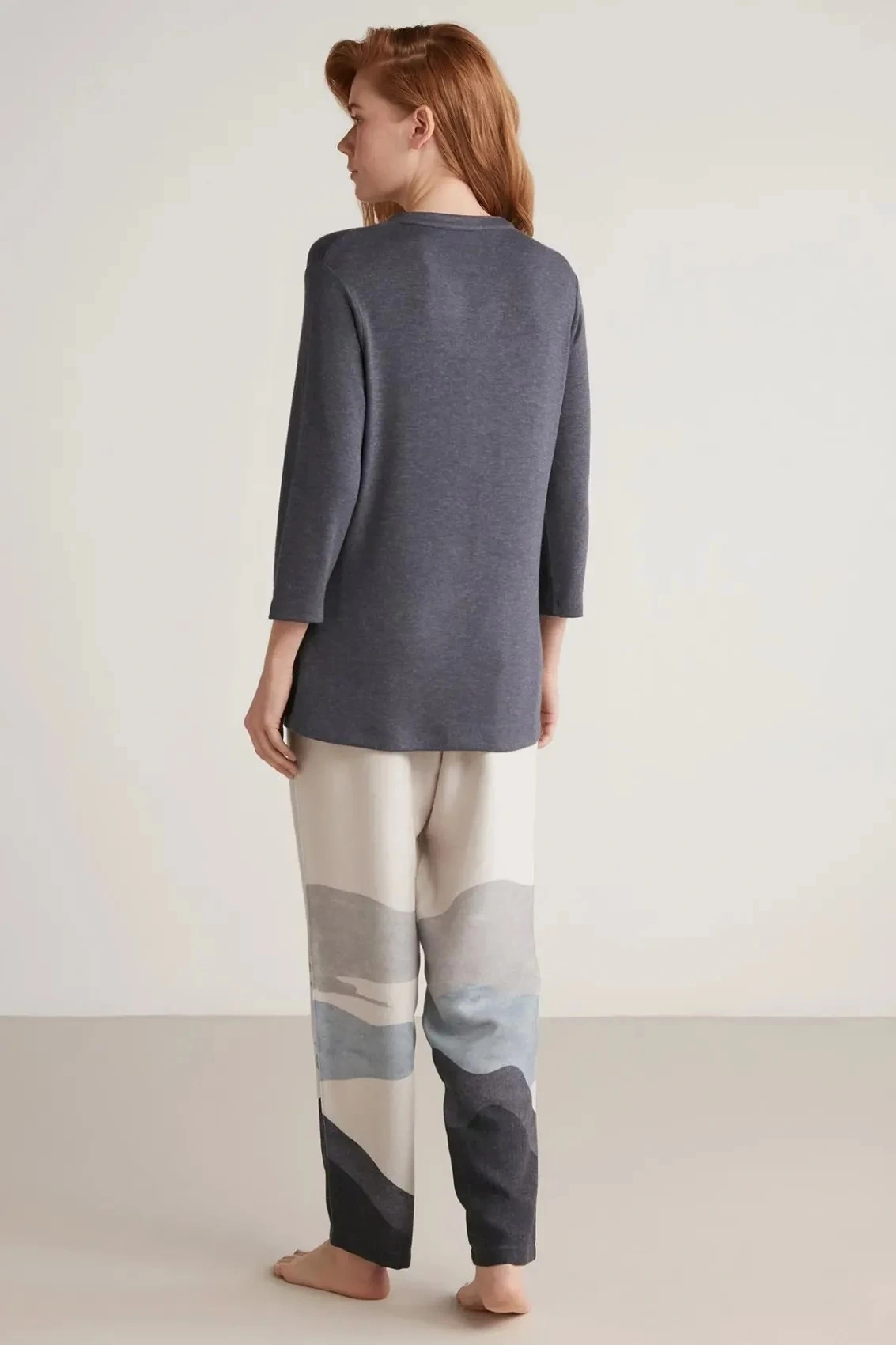 Nautıca W604 Kadın Patlı V Yaka Uzun Kollu Pijama Takımı