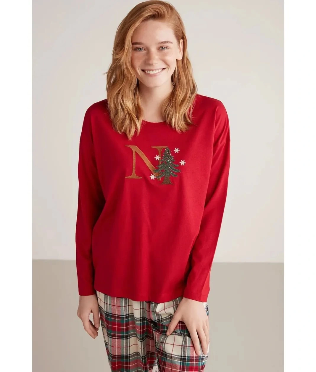 Nautıca W606 Kadın Uzun Kollu Ekoseli Pijama Takımı