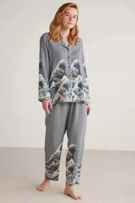 Nautıca W617 Kadın Uzun Kollu Önden Düğmeli Pijama Takımı