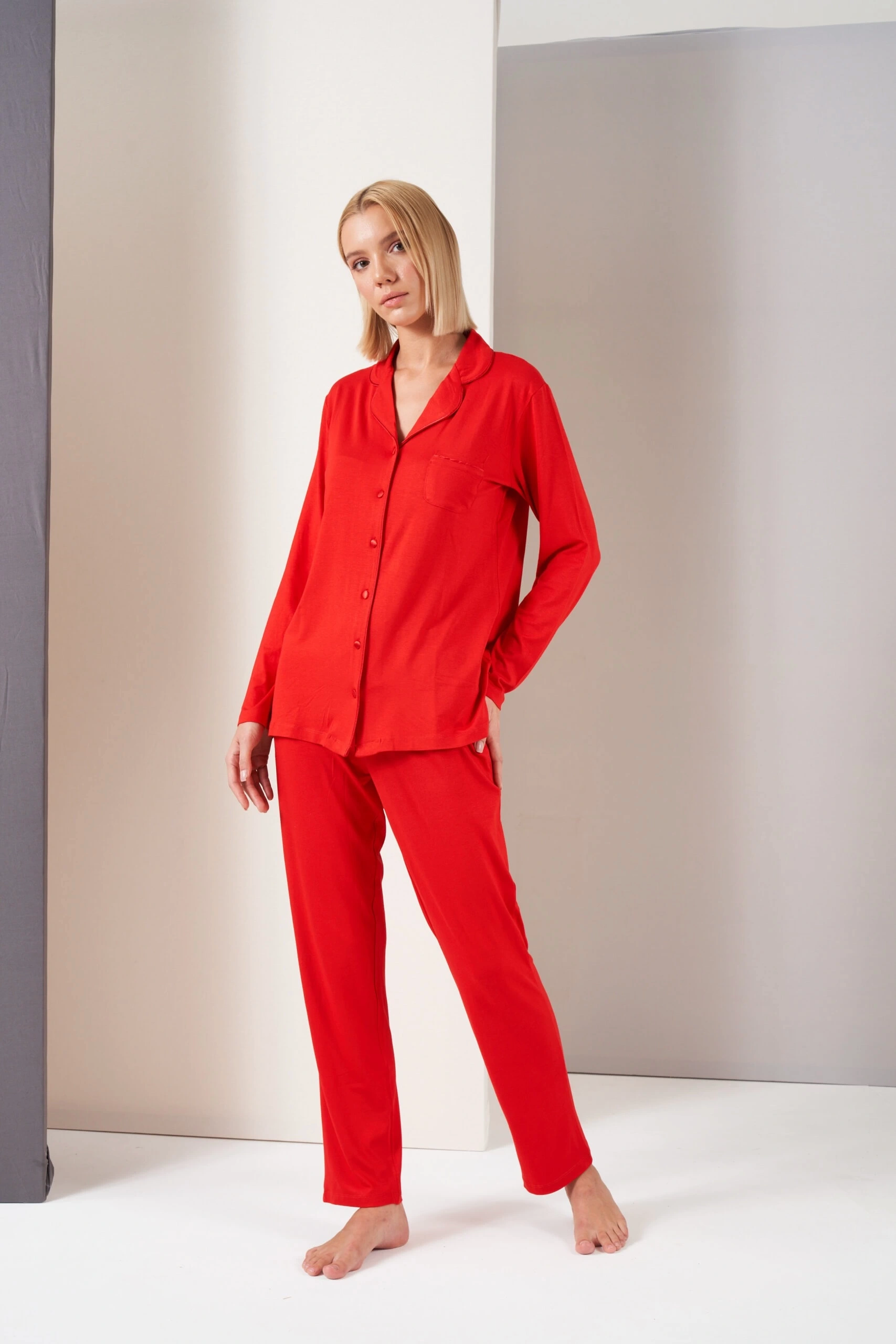 Pjs 26028 Bayan Önden Düğmeli Pijama Takımı