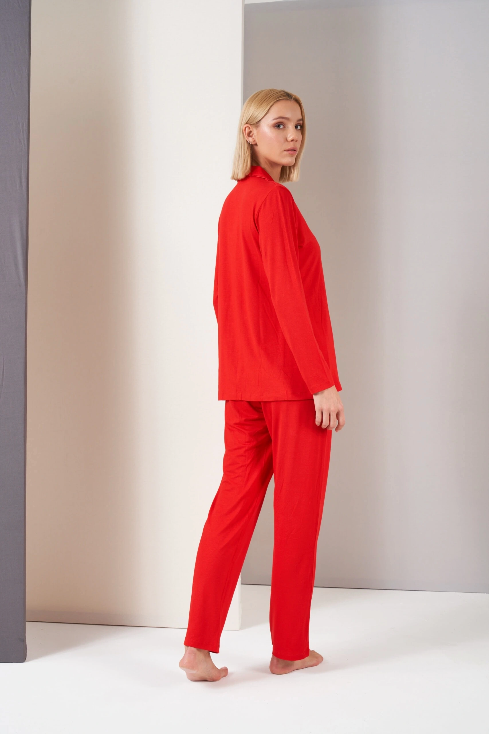 Pjs 26028 Bayan Önden Düğmeli Pijama Takımı