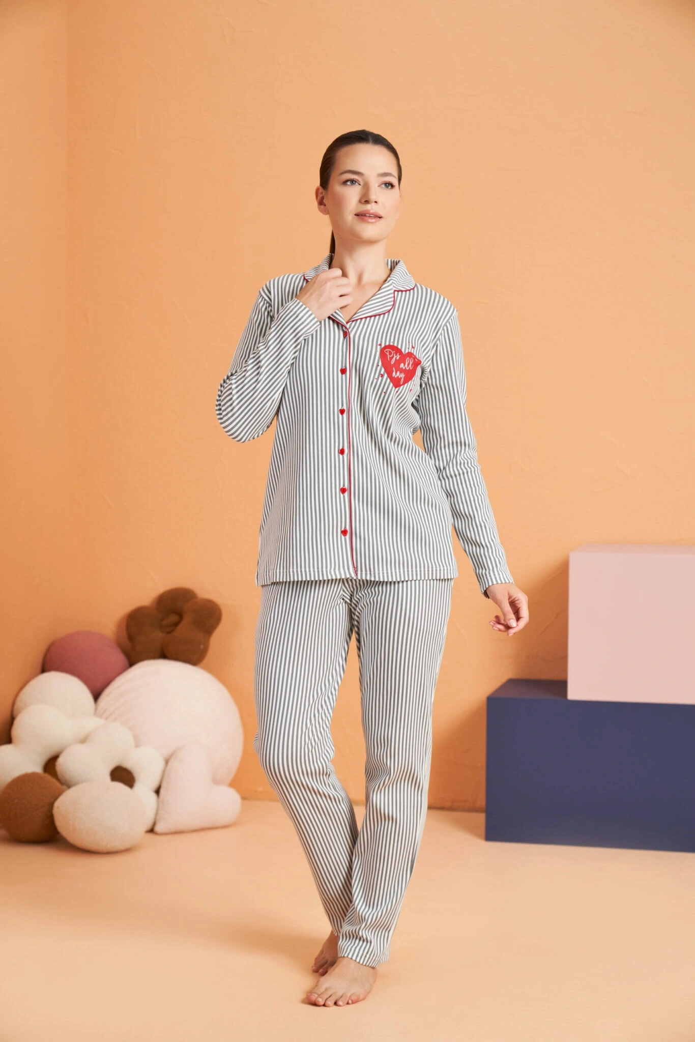 Pjs 28064 Kadın Düğmeli Pijama Takım