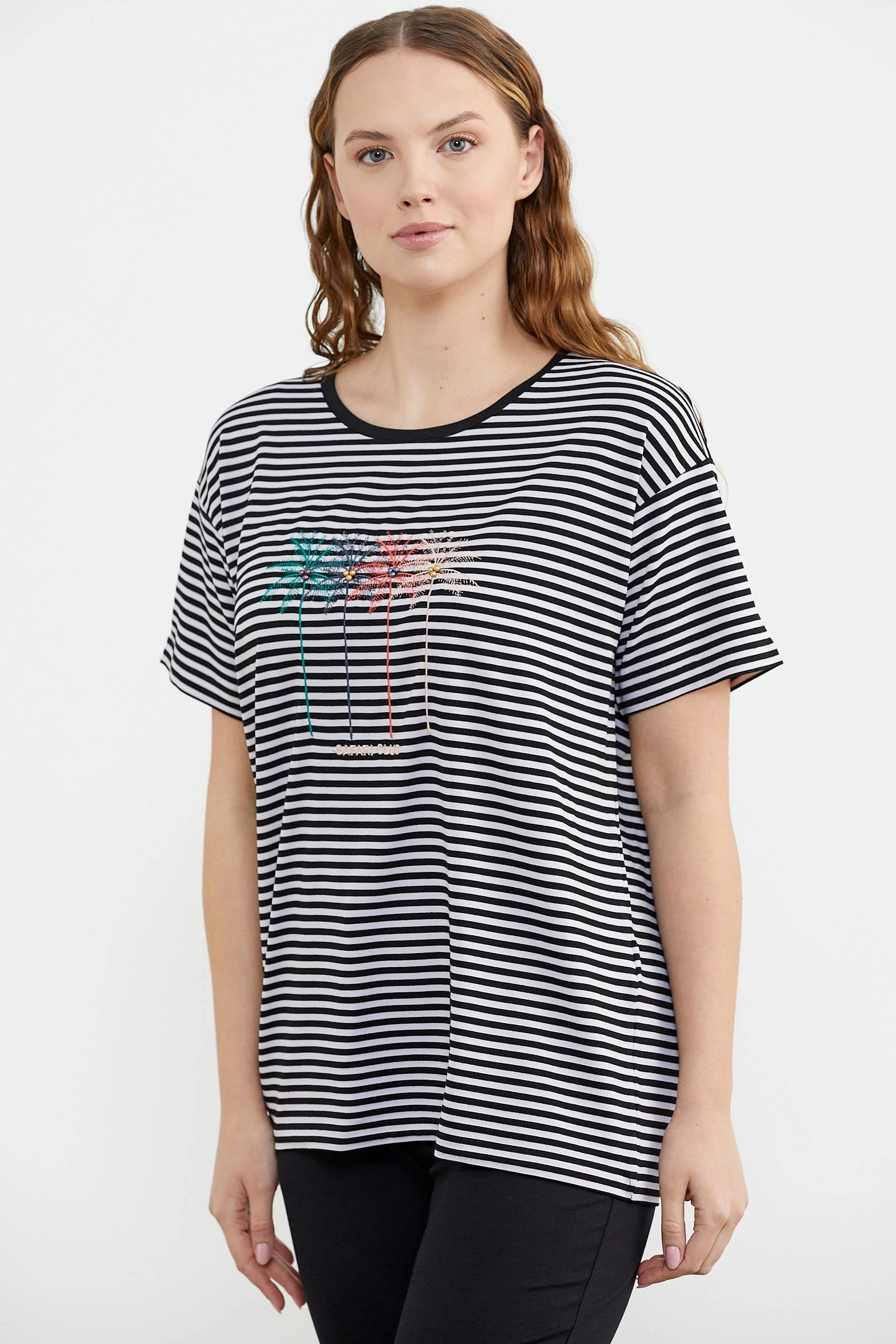 Sementa 76324 Sıfır Yaka Nakış Detaylı Çizgili Penye Takım