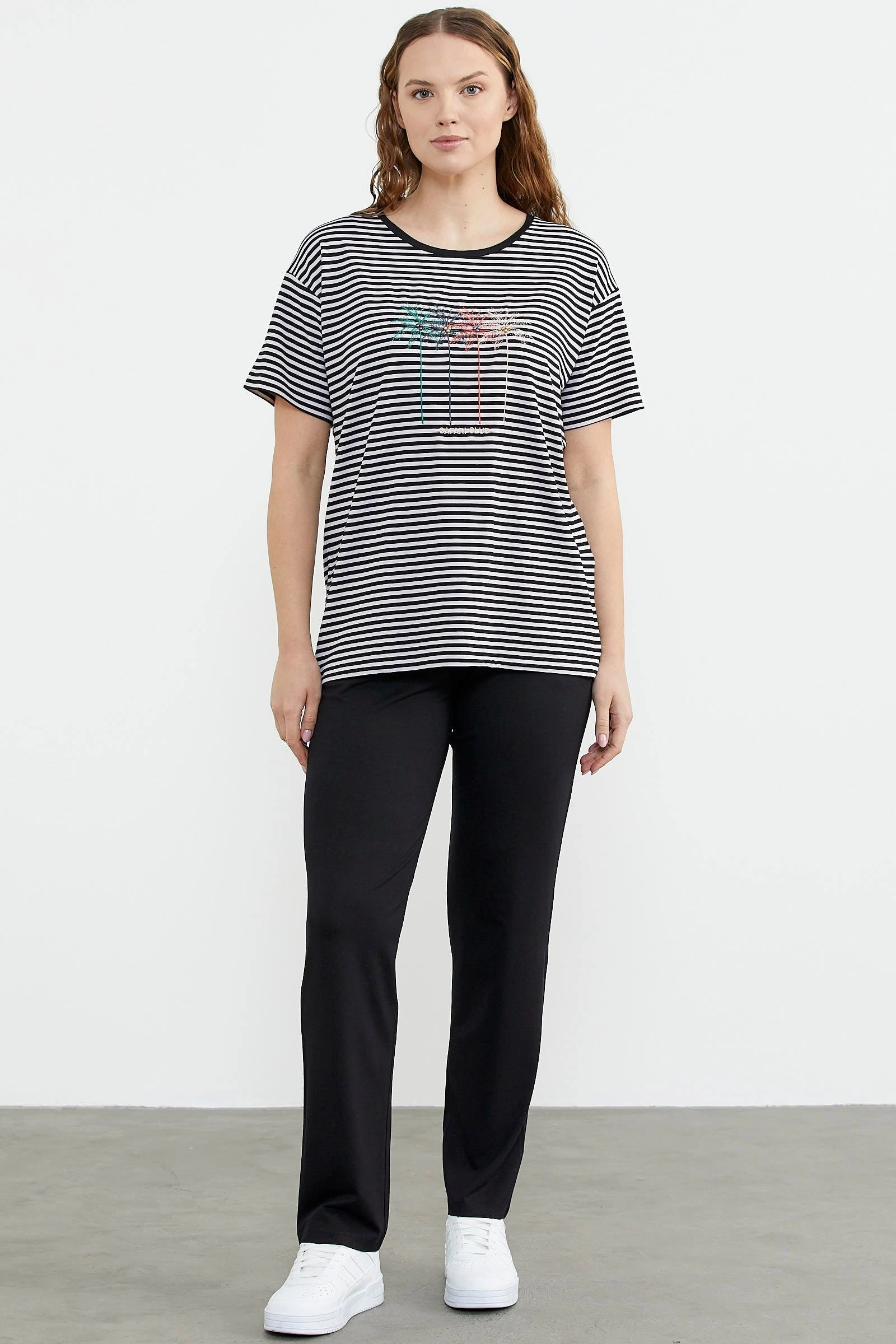 Sementa 76324 Sıfır Yaka Nakış Detaylı Çizgili Penye Takım