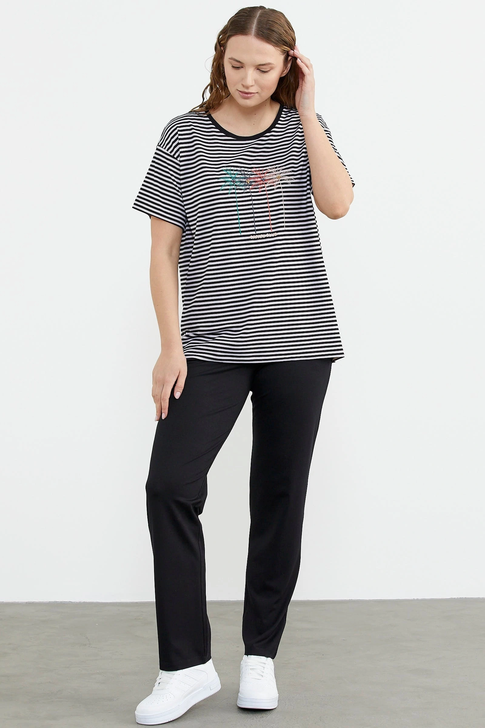 Sementa 76324 Sıfır Yaka Nakış Detaylı Çizgili Penye Takım