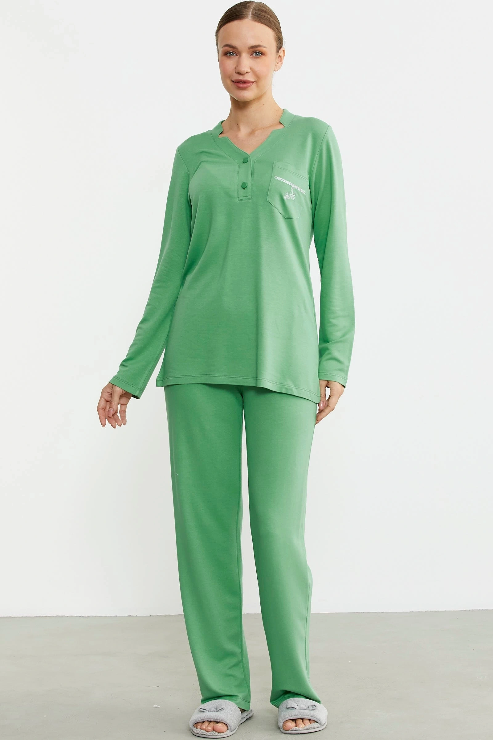 Sementa 76438 Yarım Düğmeli Cep Detaylı Pijama Takım