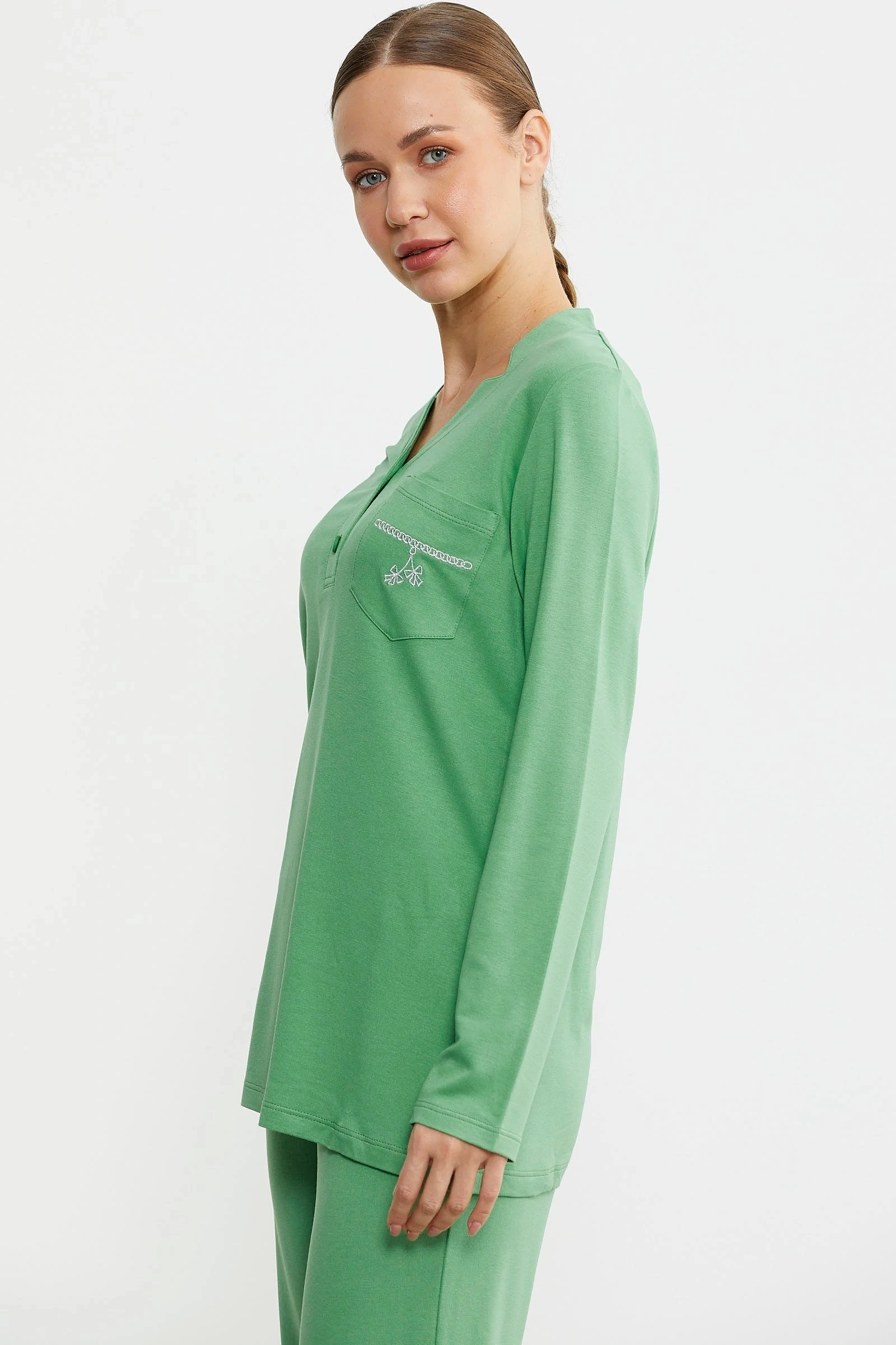 Sementa 76438 Yarım Düğmeli Cep Detaylı Pijama Takım