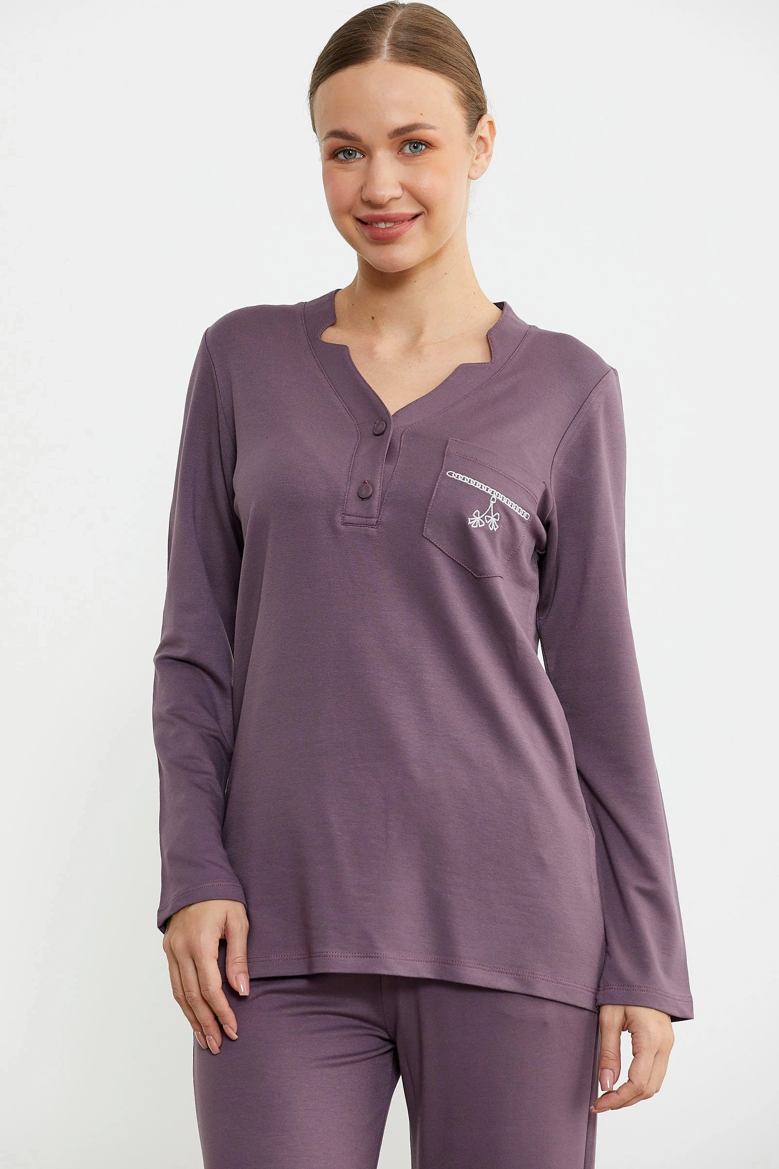 Sementa 76438 Yarım Düğmeli Cep Detaylı Pijama Takım