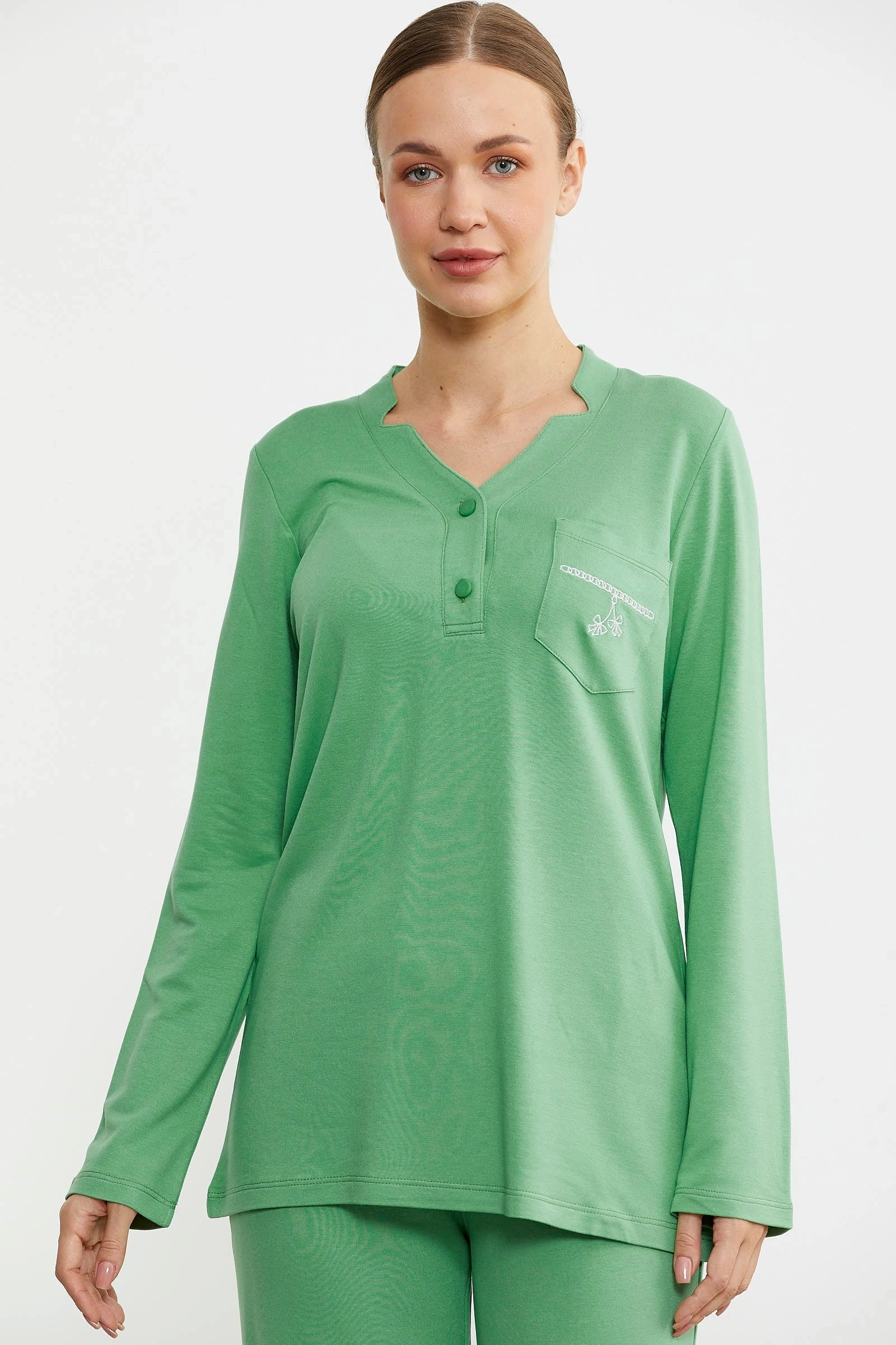 Sementa 76438 Yarım Düğmeli Cep Detaylı Pijama Takım