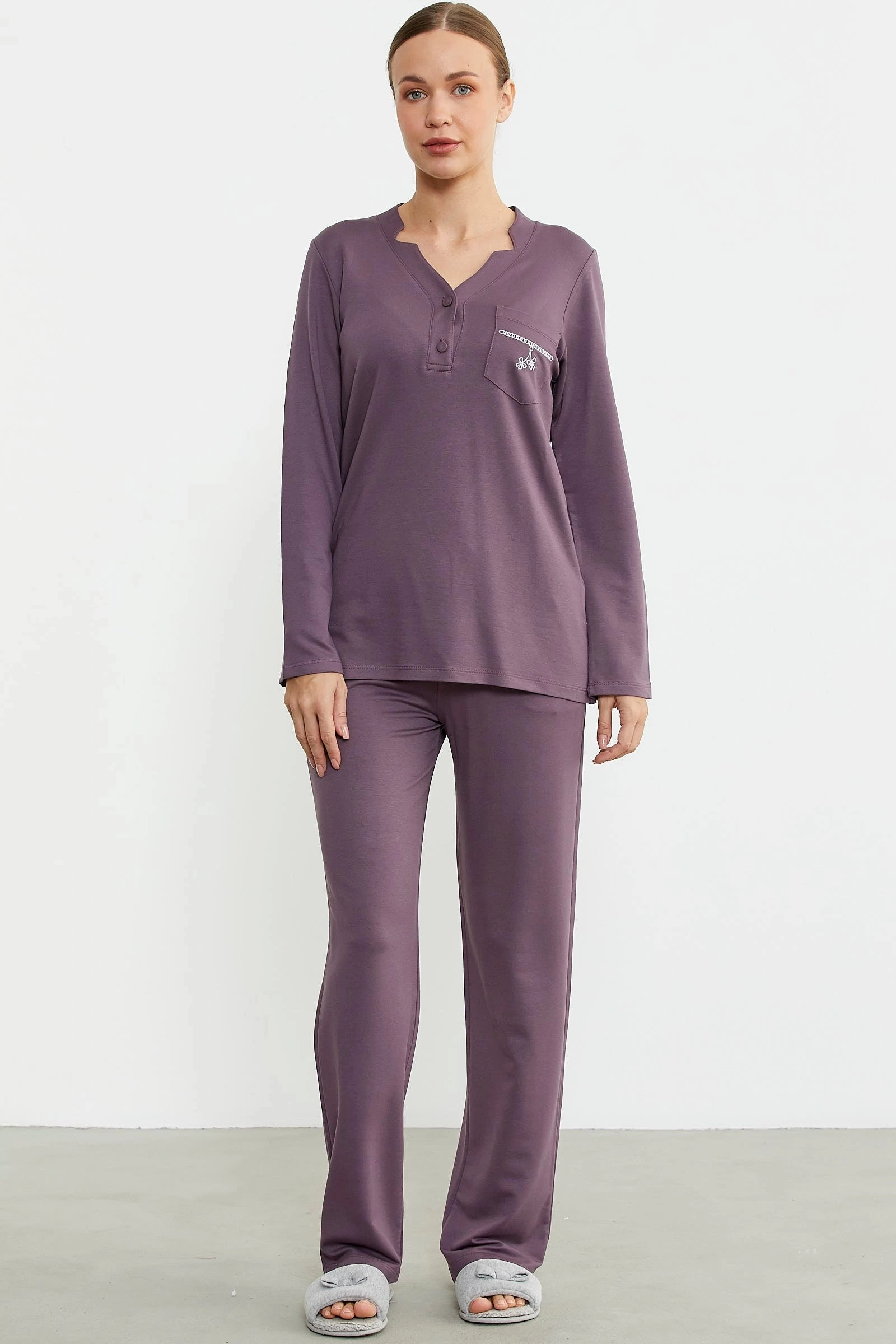 Sementa 76438 Yarım Düğmeli Cep Detaylı Pijama Takım