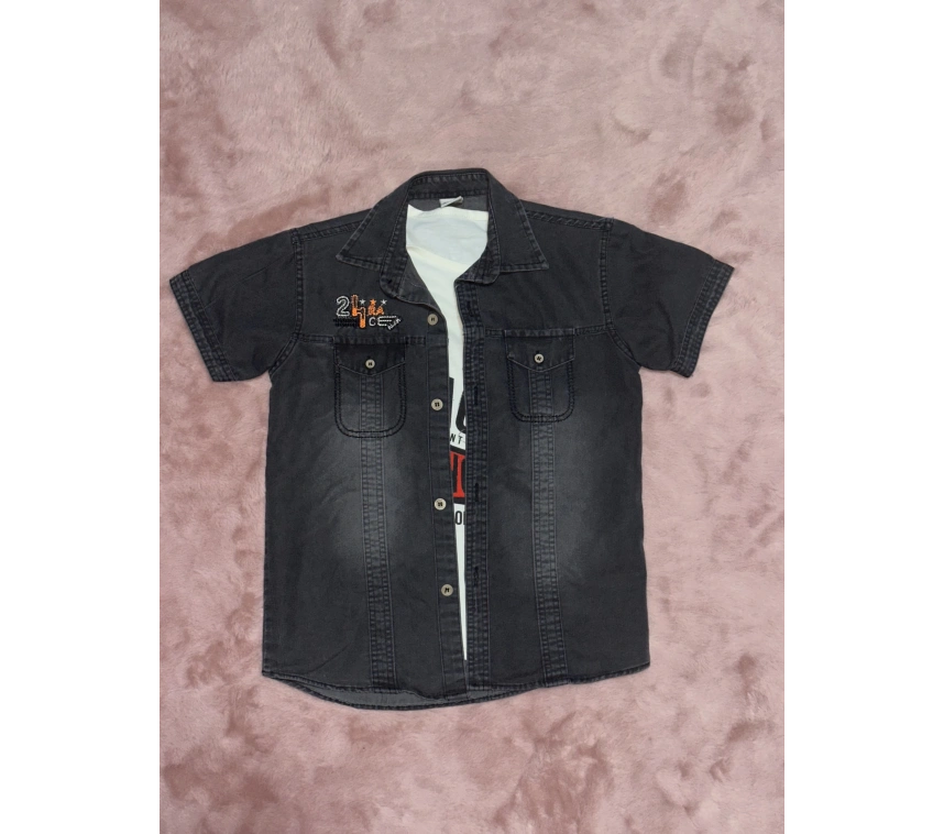 3-9 yaş Tshirt gömlek ikili takım kısa kol füme