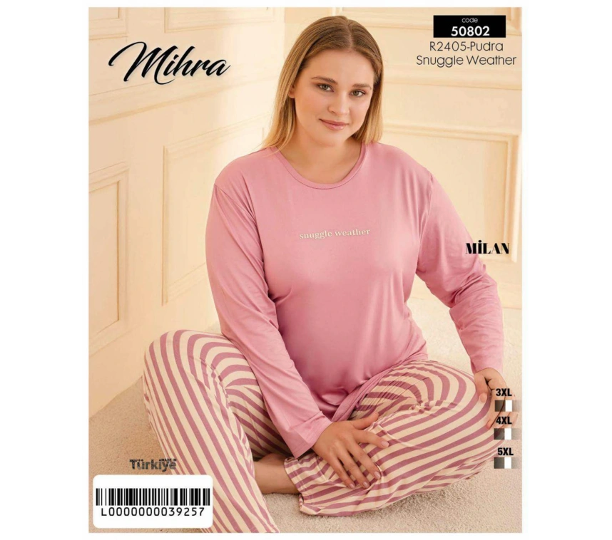 50802 Kadın Battal Milan O Yaka Pijama Takımı