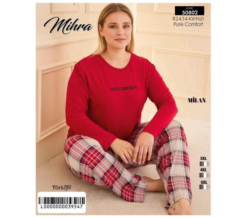 50802 Kadın Battal Milan O Yaka Pijama Takımı