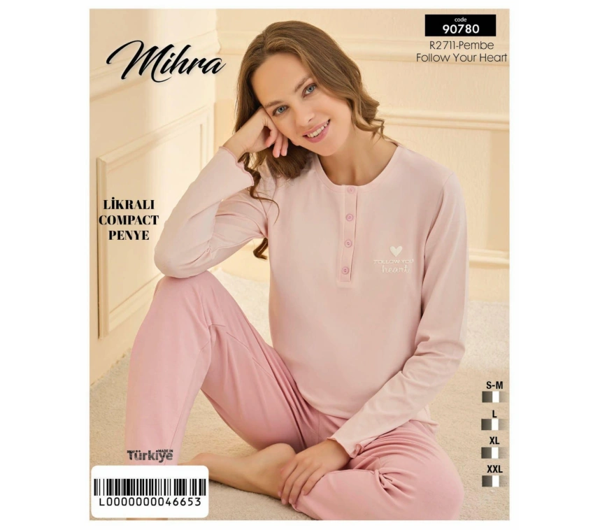 90780 Kadın Yarı Patlı Uzun Kol Pijama Takımı