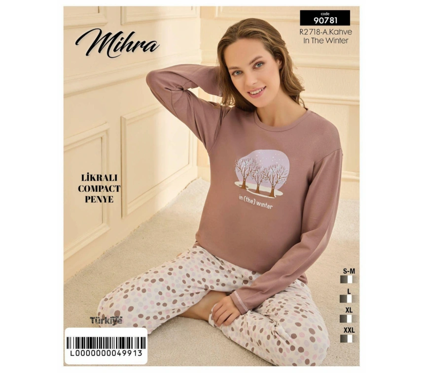 90781 Kadın Ayıcıklı Uzun Kol Pijama Takımı